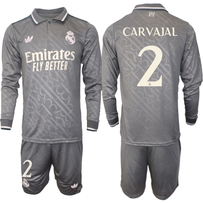 Men 2024-2025 Club Real Madrid away Long Sleeves Grey #2 Soccer Jersey->real madrid jersey->Soccer Club Jersey